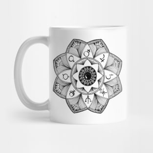 Hand drawn mandala with signs of planets Mug